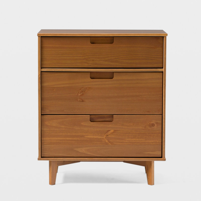 Tennyson 3 Drawer 76Cm W Solid Wood Chest Of Drawers, Caramel