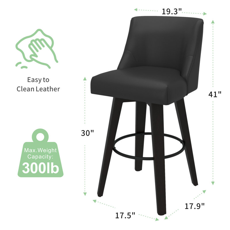 Tabourets de comptoir pivotants avec cadre en bois massif George Oliver Loriell, Black, 2