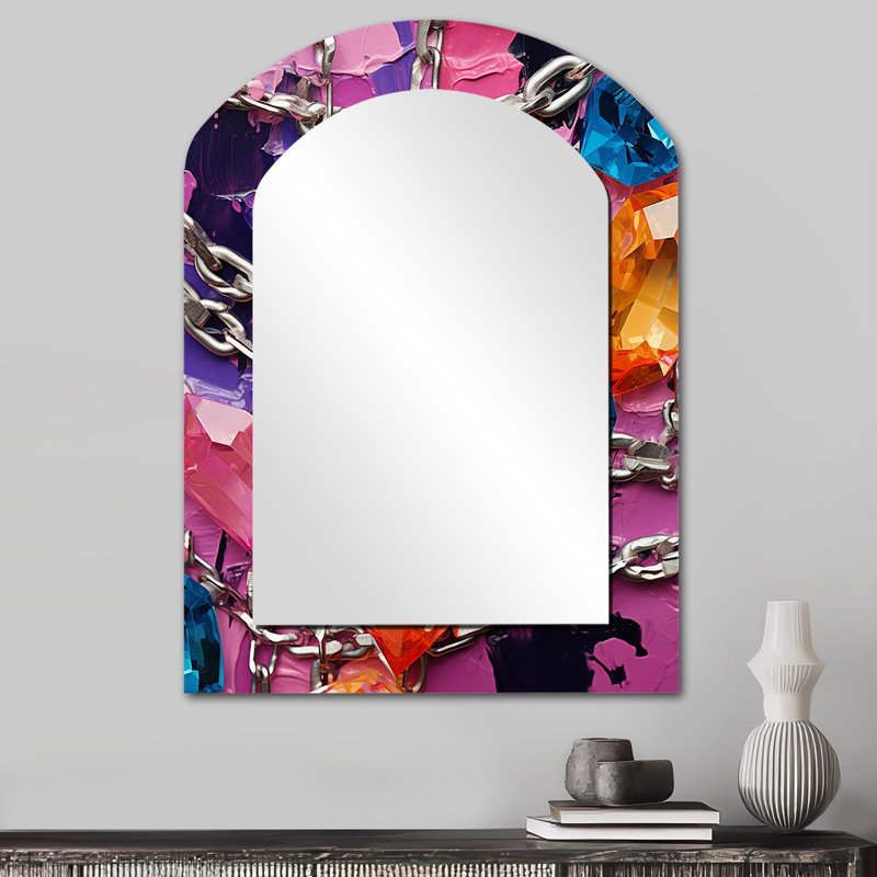 Rose et mauve abstrait enchaîné fusion - miroir mural asymétrique abstrait abstrait, 34 po x 25 po