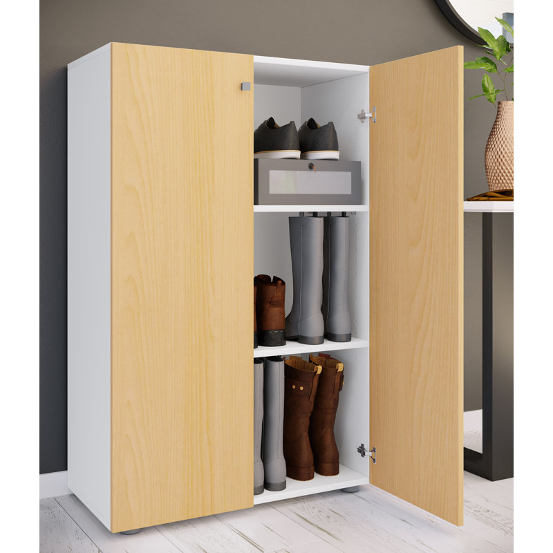 9 Pair Shoe Storage Cabinet, White and wood