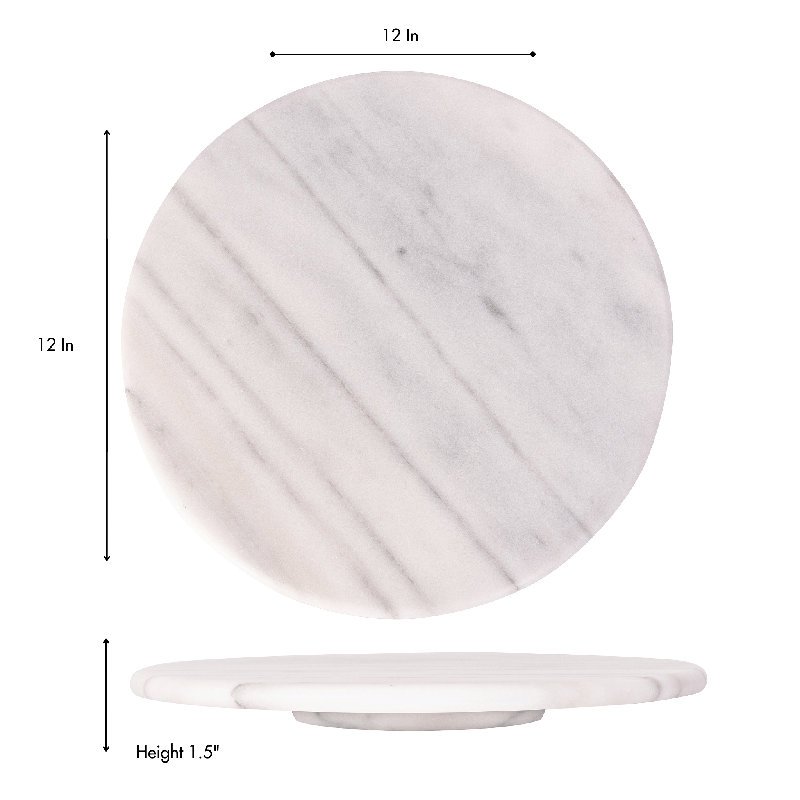 White Marble Round Lazy Susan, 12-inch