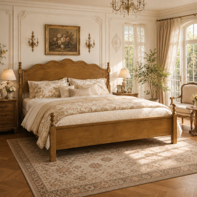 Cadre de lit plateforme en bois de style vintage américain, format King, avec tête de lit surdimensionnée de 61 cm de haut.