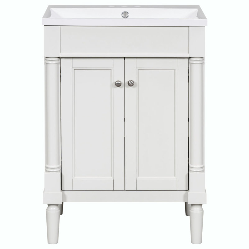 Meuble-lavabo de salle de bain avec lavabo, Blanc, Argent argent