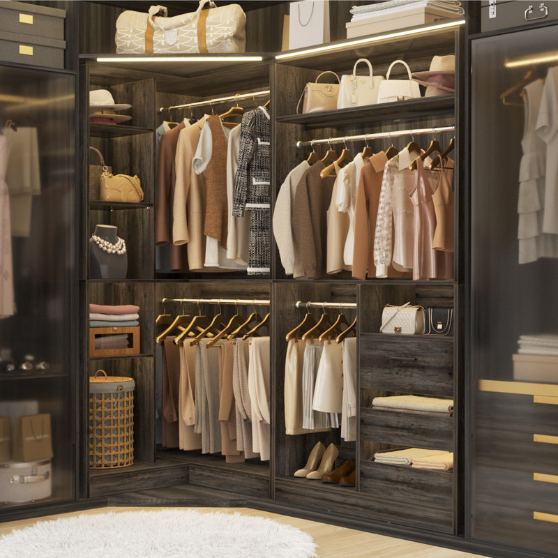 72"Closet System With 3 Drawers,3 Long Rods And 1 Short Rod, Gray