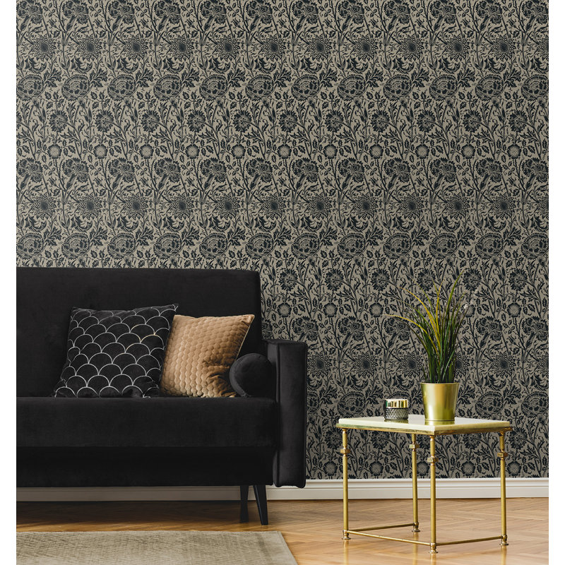 Rouleau de papier peint non tissé L 33 pi x l 20,9 po, Taupe / Noir