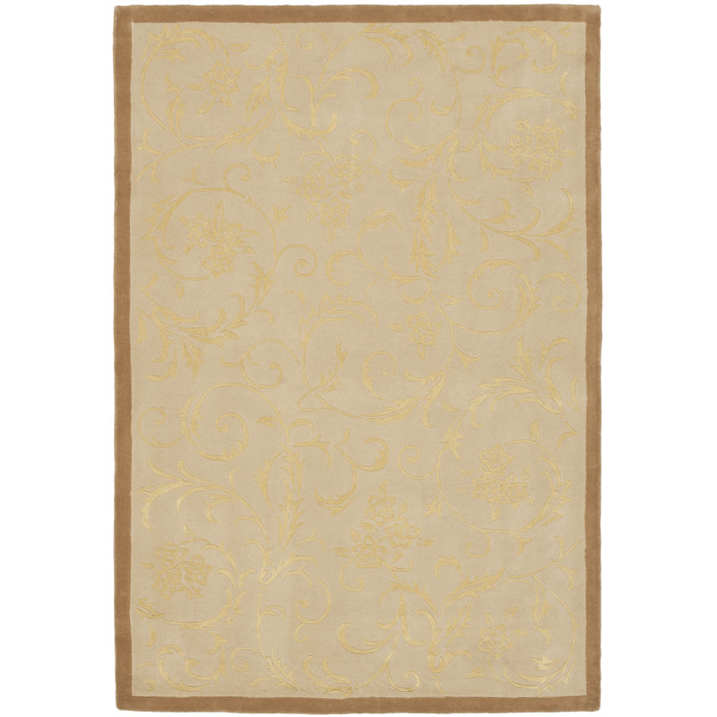 Tapis français en soie et laine touffeté à la main French Tapis, Rectangle 4 pi x 6 pi, Sable