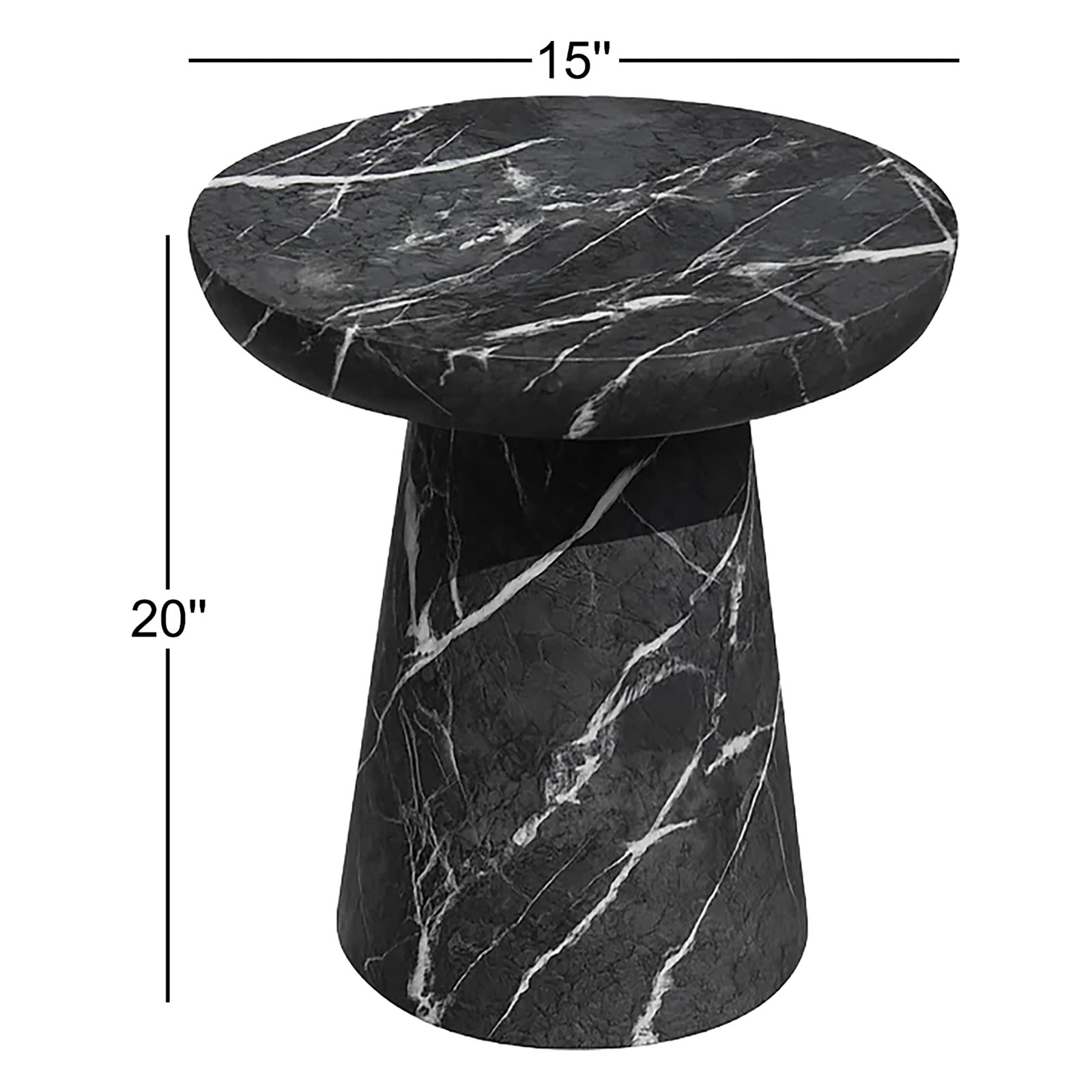Zofia Composite Pedestal Black Marble Accent Table, Black Marble