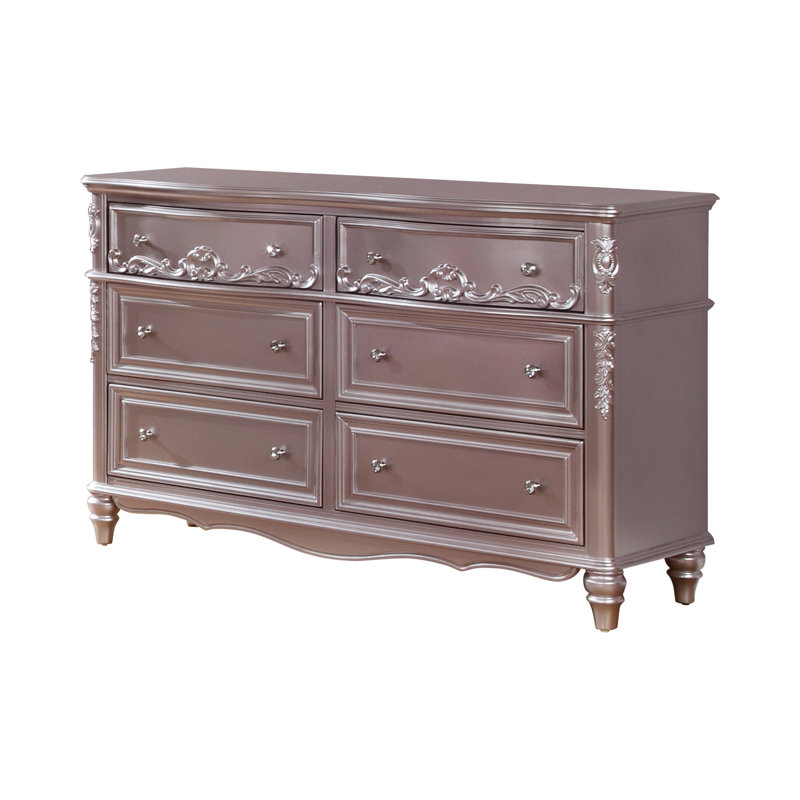 Commode double 6 tiroirs Iyana, Lilas métallique