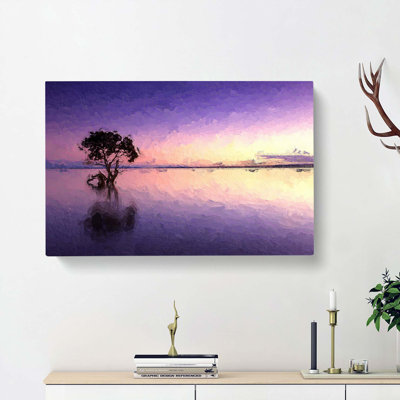 Tree Alone During A Purple Sunset In Abstract - Wrapped Canvas