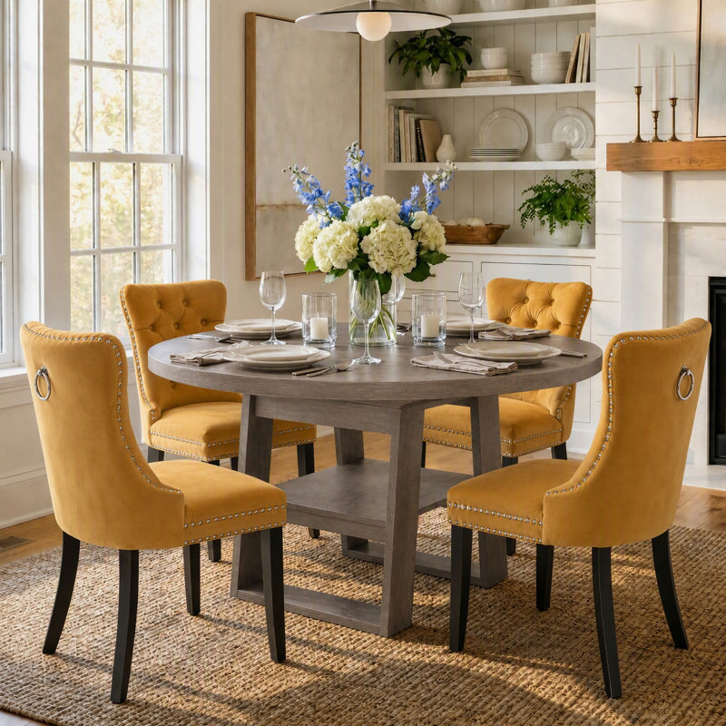 Ensemble de table de salle à manger ronde extensible de 110 à 150 cm pour 4 personnes, table de cuisine ovale en bois de style industriel et chaises rembourrées avec tablette de rangement