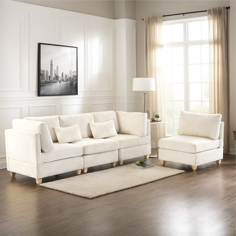 Canapé modulaire 126 po en velours côtelé, Beige