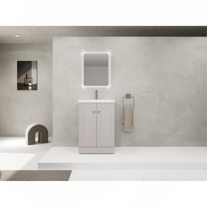 Freestanding Bathroom Vanity with White Sink & 2 Soft-Close Cabinet Doors, 24"
