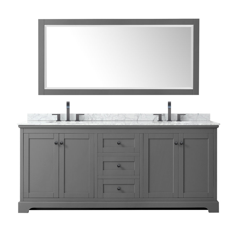 Avery 80'' Double Bathroom Vanity with Marble Top, Dark Gray, Matte Black