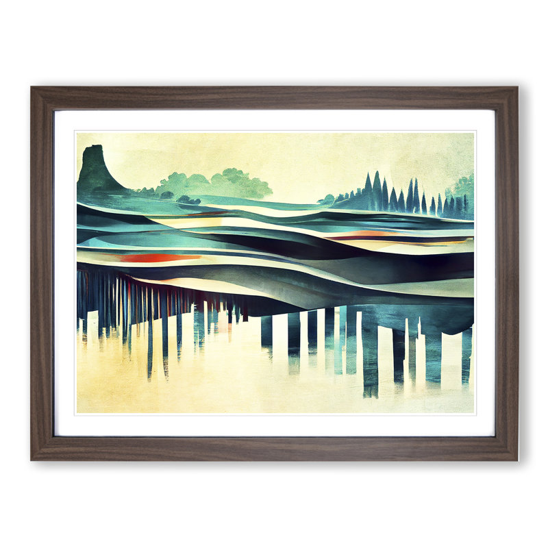 Bold Abstract River Vol.2 - Single Picture Frame Painting, 34cm H x 46cm W x 2cm D, Walnut Framed