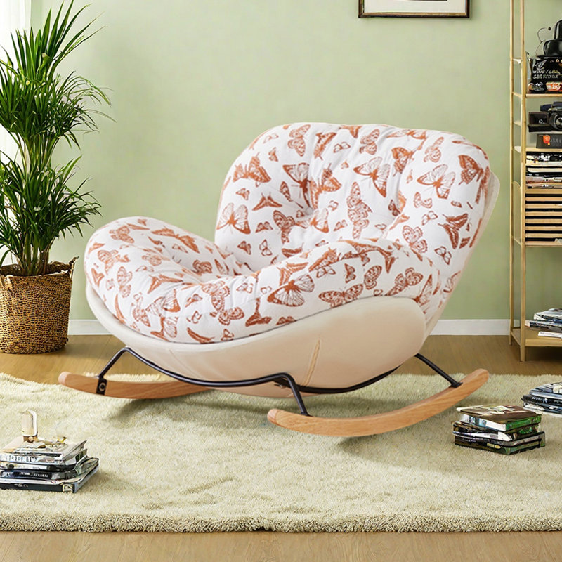 Home Single Printed Rocking Chair with Wide Seat, Red/White