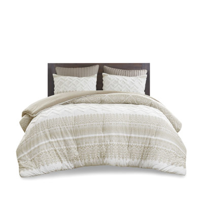Full 3 Piece Cotton Comforter . Chenille Tufting Detail. Taupe Print. Fill. 2 Shams. . Classic Bedding Style Full. . Design. . Relaxing Bedroom Vibe Creation