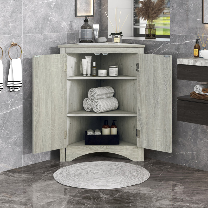  Armoire de rangement triangulaire pour salle de bain avec tablettes réglables, unité de plancher autoportante pour la maison ou la cuisine, chêne