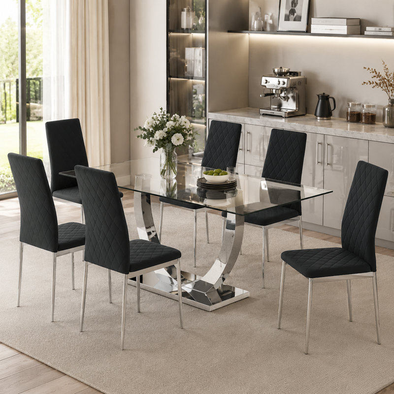 Modern Diamond Tufted Upholstered Parsons Dining Chair(Set of 6), Black, 6