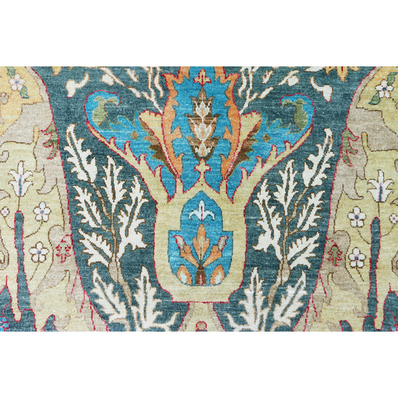 Hand Knotted Wool Area Rug in Dark Gray/Green/Red/Blue, Rectangle 9' x 12'