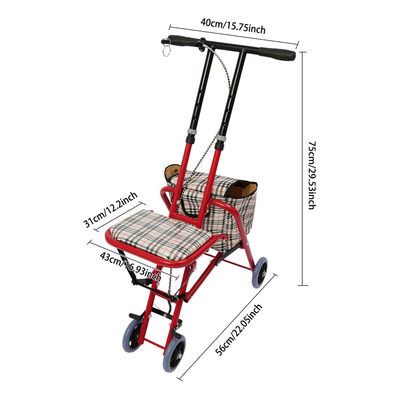Chariot portatif pliant avec siège de repos, chariot utilitaire robuste pour le marché et les voyages