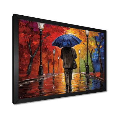 «Man Walking Under The Rain In Paris - Landscape», reproduction d'art mural