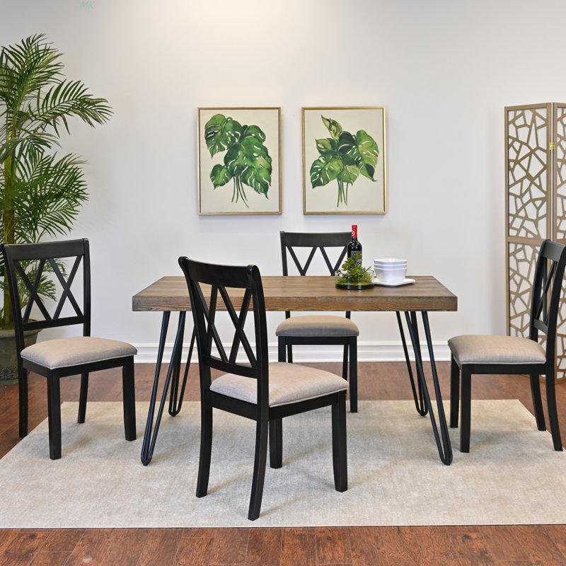 Ensemble de salle à manger 5 pièces, table à manger en épingle à cheveux avec 4 chaises à dossier croisé