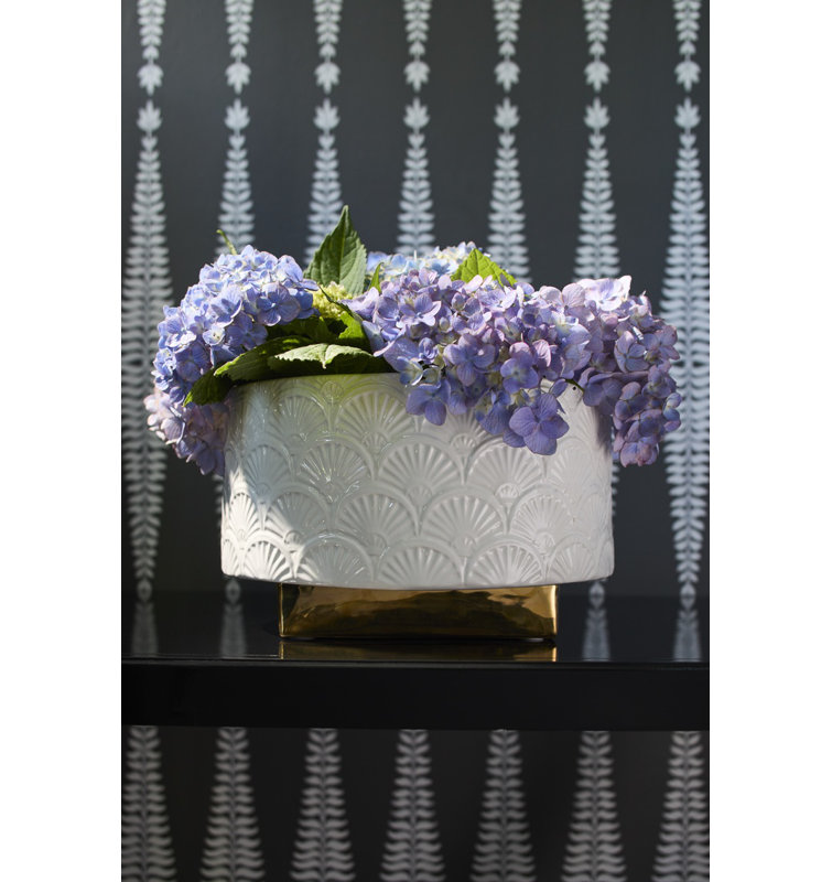 Deco Fan Ceramic Planter, 6.5" H x 10.8" W x 10.8" D