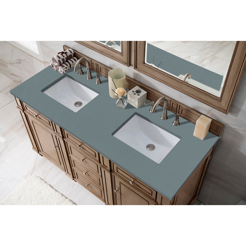 Bristol 60'' W Double Vanity, Whitewashed Walnut, Ethereal Noctis, 8" Widespread