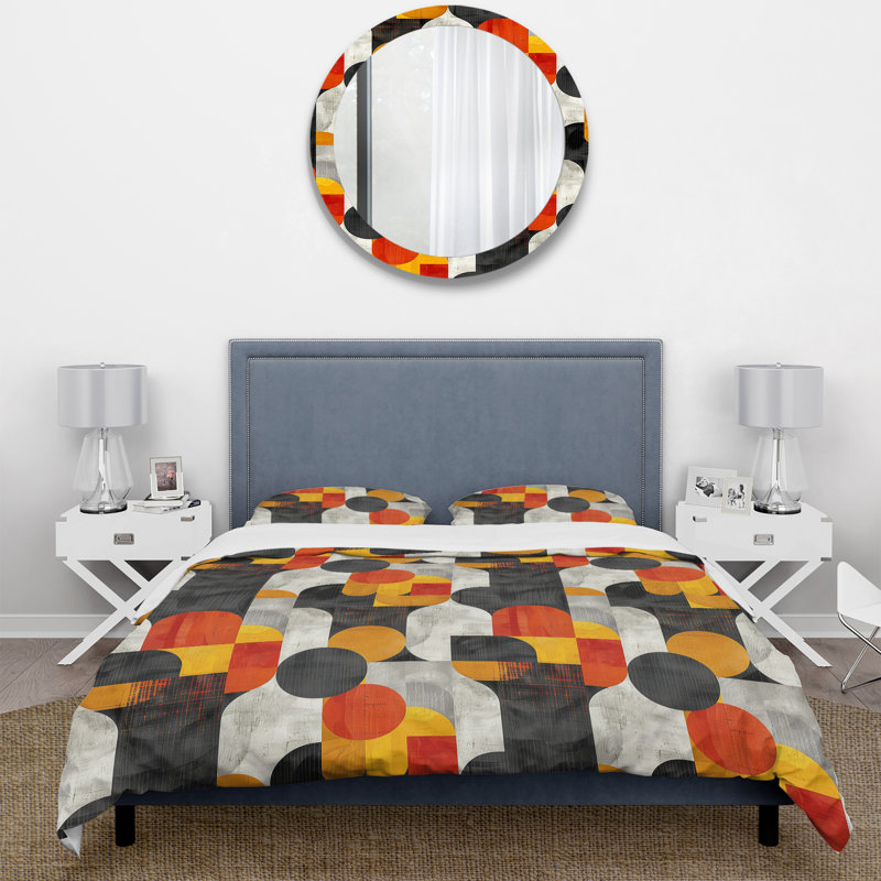 Ensemble de housse de couette jaune et orange Midcentury Geometric Shapes II - Midcentury Colours