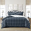 Shay Window Pane Dark Denim Cotton Duvet Cover Set  8 Piece