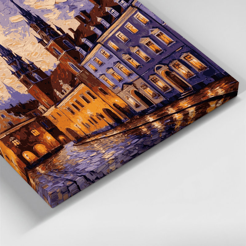 Art urbain sur toile brun, "Villes de Pologne", H 16 po x l 16 po