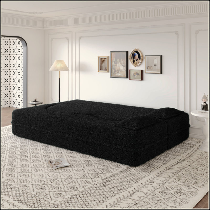 Canapé-lit moderne avec 2 coussins, canapé-lit convertible en tissu rembourré de mousse, matelas pliant de 15 po pour le salon, lit d'invité, aucun assemblage requis