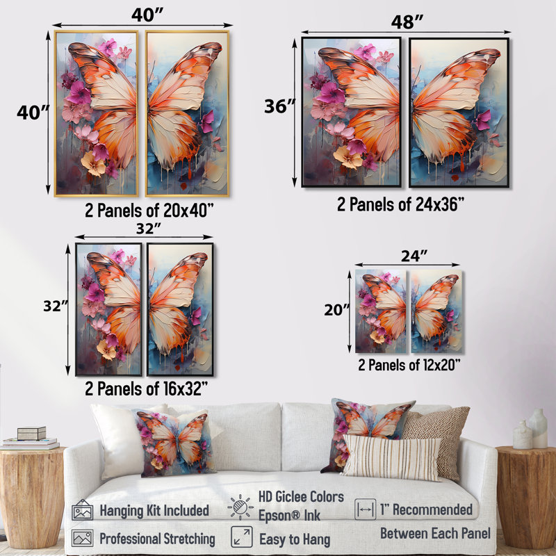 Papillon abstrait Auras - animaux, impressions sur toile, Impression encadrée flottante sans passe-partout, H 36 po x l 48 po