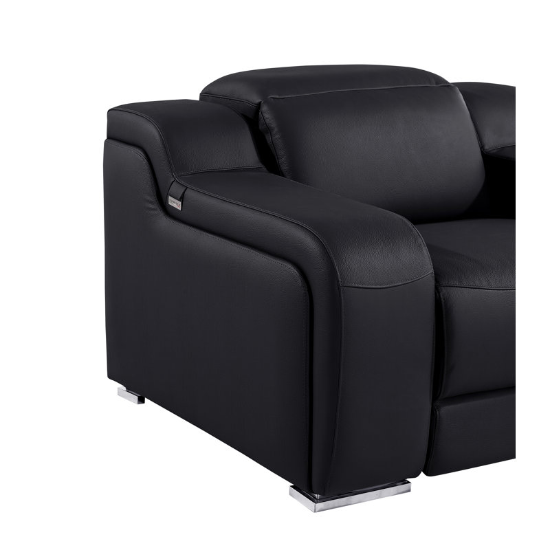 Divanitalia Top Grain Italian Leather Power Reclining Chair With Power Headrests, Black