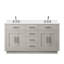 Meuble-lavabo double en chêne 60 po X P 22 po D, plateau en quartz blanc et ensemble de robinet-222219632-222219633-222219637
