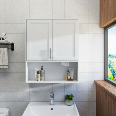 Wall Mounted Bathroom Mirror Cabinet With Dual Doors, Tissue Slot, And Organized Storage