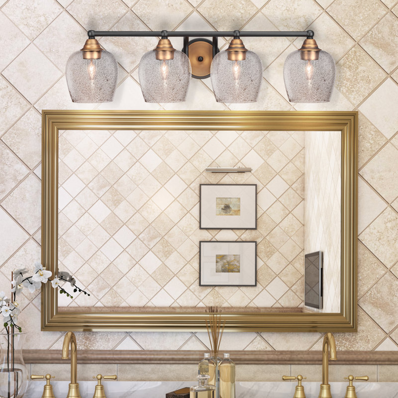 Barre d'éclairage de salle de bain 4 lumières Michell, Noir mat / or brossé