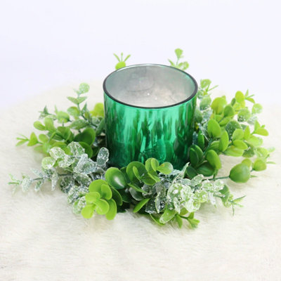 Bougie en plastique anneau vert bougie pilier guirlande 3 pouces centre bougeoir pour les fêtes d'hiver décoration mariage et centre de table