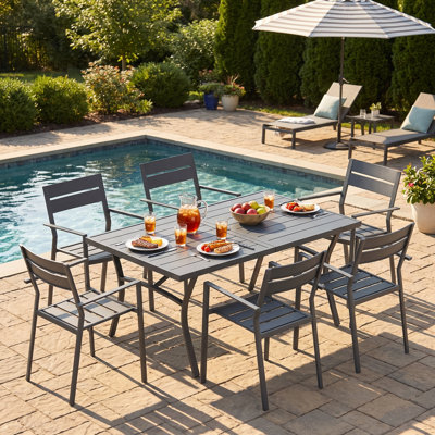 6-Person Patio Dining Set with 70.9" Rectangular Dining Table and 6 Stackable Dining Chairs