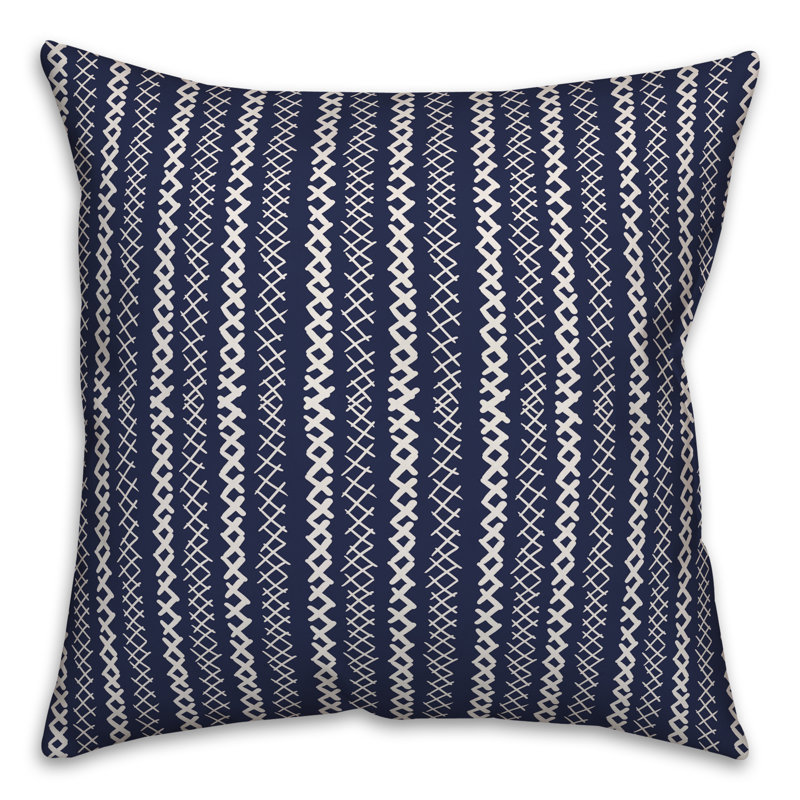 Geometric Throw Pillow, 18" x 18", Navy/White Striped 2