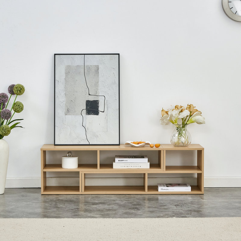 Meuble télé avec rangement ouvert Majlis, Bois robuste, H 13,3 po x l 70 po x P 11 po