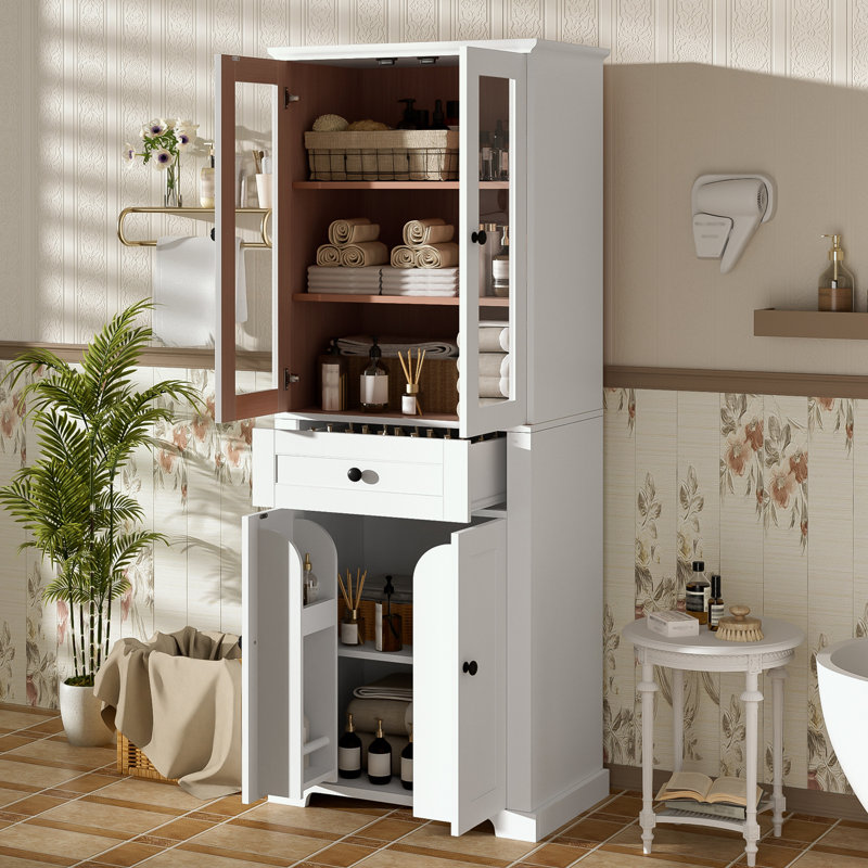 Freestanding Bathroom Storage Linen Cabinet, White