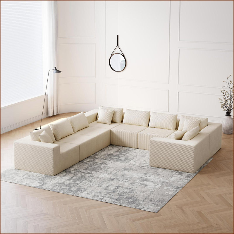 Canapés modulaires: Canapé modulaire en L 8 pièces en velours côtelé pour salon / chambre à coucher | Pas d'assemblage | Velours côtelé | Vert armée