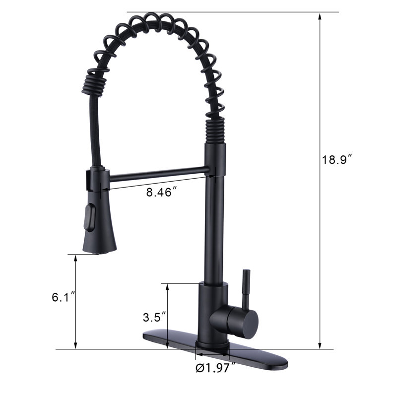Commercial Sink Faucet In Matte Black Deck - Rust Proof Surface, Pull Down , 304 Stainless Steel, 1.8Gpm Flow For Kitchen Scratch Finish, Dependable