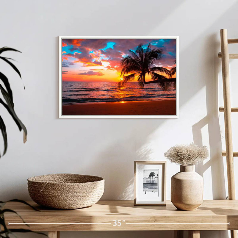 Coucher de soleil sur l'île, Cadre flottant blanc, 19 po x 13 po