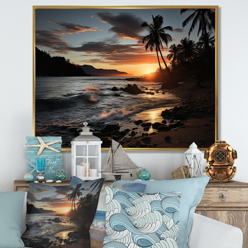 " Beach Tropical Escape III ", Gold Single Picture Framed, 12" H x 20" W x 1" D