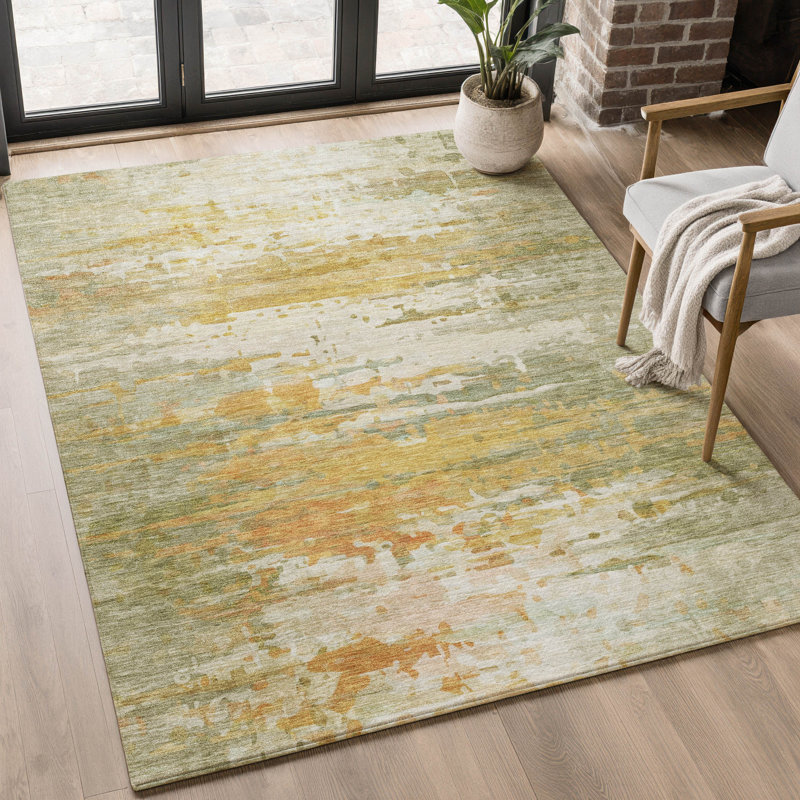 Premium Machine Washable Mayfield AMF2034 Abstract Rug, Aloe, 2'6" x 3'10"