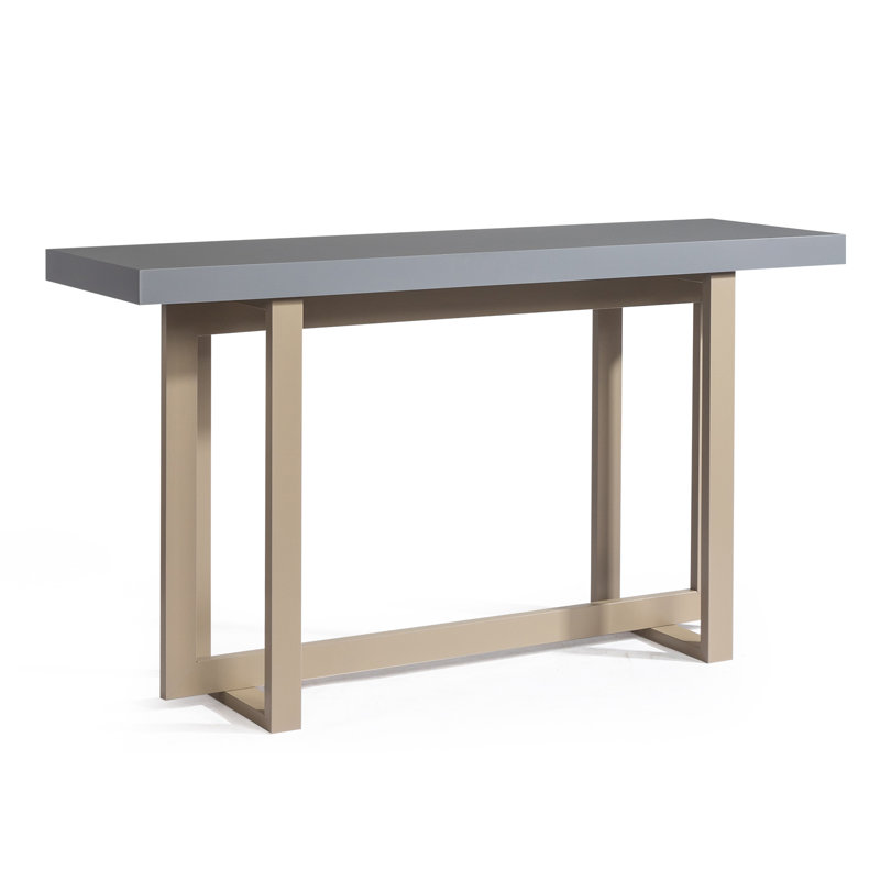 Elegant Modern Solid Wood Console Table With Geometric Base For Entryway Decor, Grey, Beige