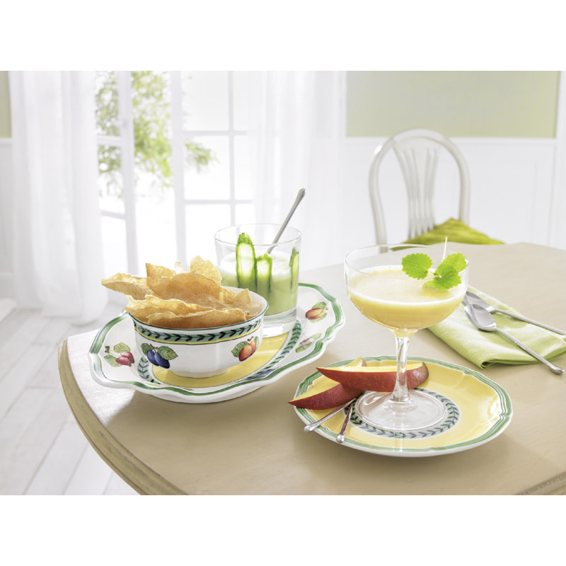 French Countryside Floral Pattern Round Saucer with Scalloped Edge