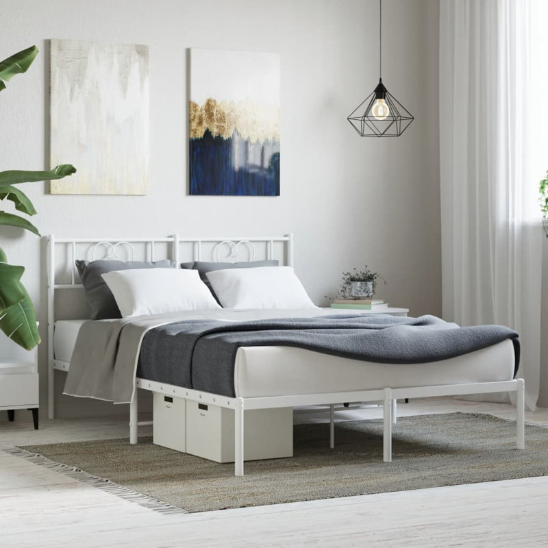 Metal Bed Frame Without Mattress With Headboard, 166cm x 207cm, White